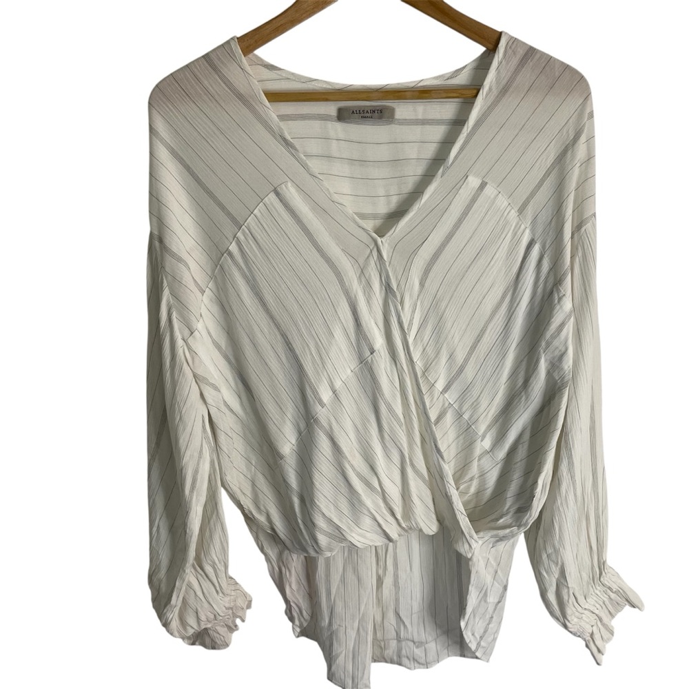 All Saints Penny-Striped Blouse Size Small asymmetric coastal chic designer
